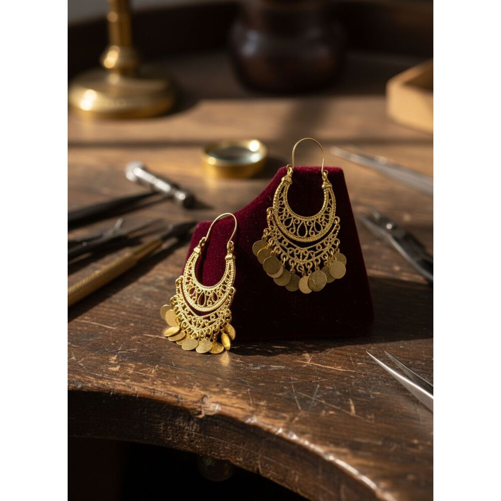 Riah Fashion Boho Chandelier Earrings Gold Filigree Coin Dangle
